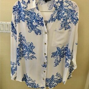 Club Z Collection Floral Blue and White Women's Oversized Shirt